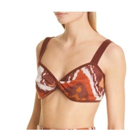 Johanna Ortiz Palm Print Pima COTTON Knit CROPPED TOP Rust Orange Pink Sz XL